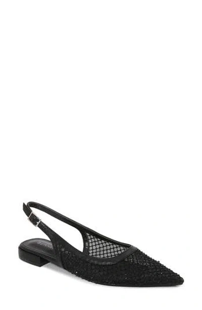 Berness Kenna Rhinestone Fishnet Slingback Pointed Toe Skimmer Flat In Black