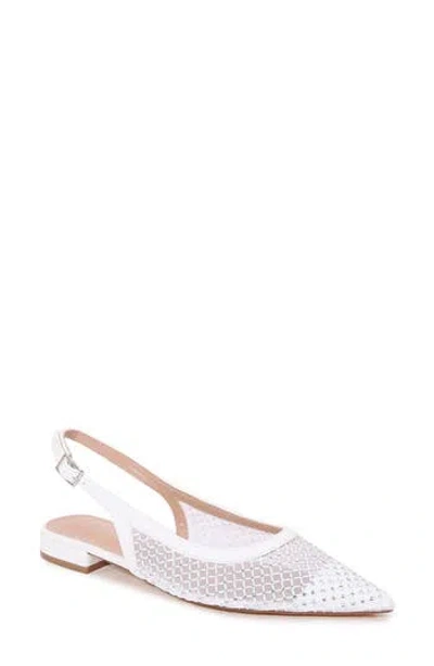 Berness Kenna Rhinestone Fishnet Slingback Pointed Toe Skimmer Flat In White