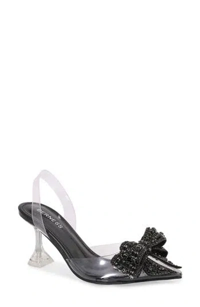 Berness Nina Rhinestone Bow Clear Kitten Heel Pump In Nude