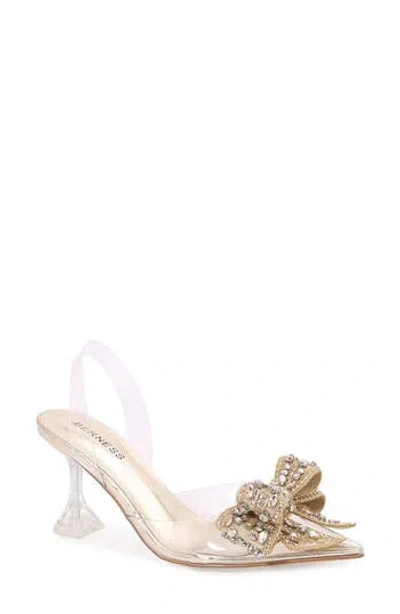 Berness Nina Rhinestone Bow Clear Kitten Heel Pump In Gold