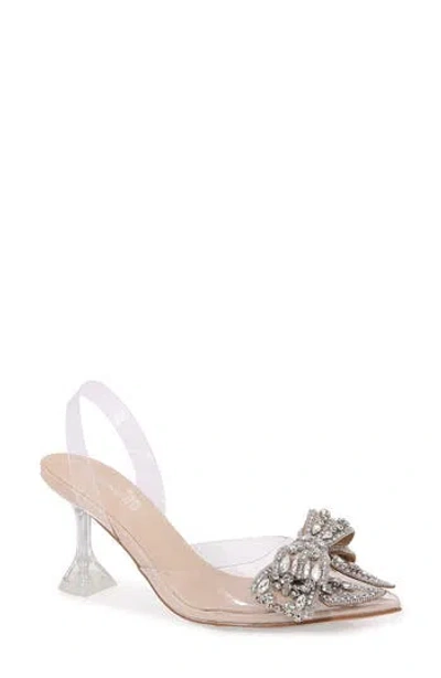 Berness Nina Rhinestone Bow Clear Kitten Heel Pump In Transparent