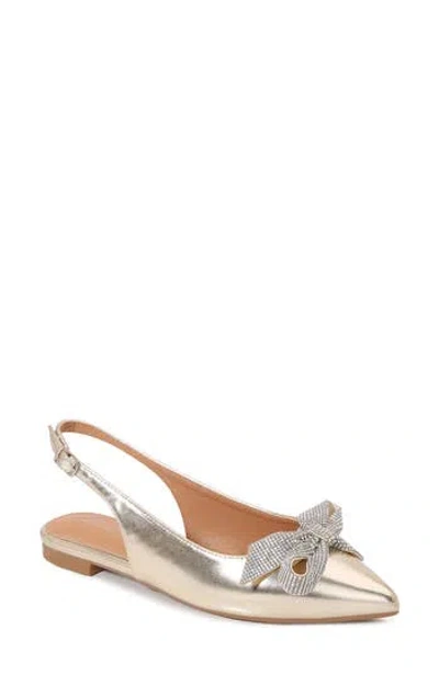 Berness Nyomi Rhinestone Bow Slingback Flat In Gold