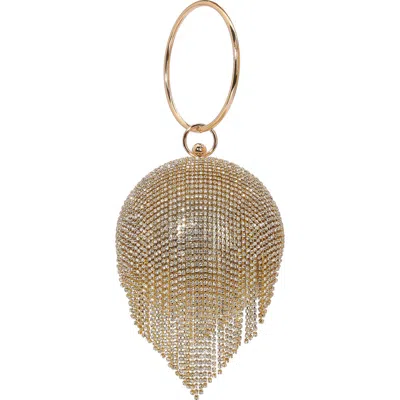 Berness Tear Drop Fringe Rhinestone Clutch In Gold
