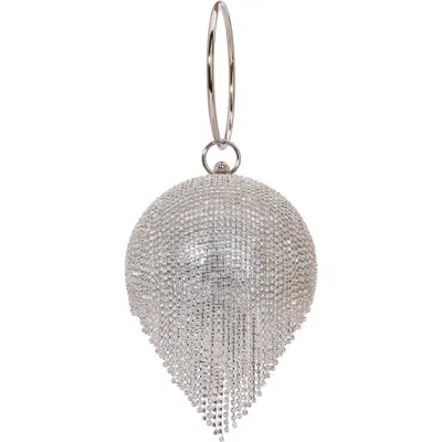 Berness Tear Drop Fringe Rhinestone Clutch In Silver
