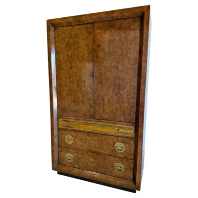 Pre-owned Bernhard Rohne Vintage Hollywood Regency Mastercraft Burlwood Cabinet With Etched Brass In Brown