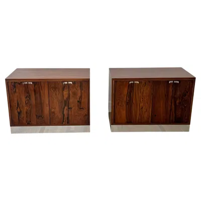 Pre-owned Bernhardt 1960s Milo Baughman Style Rosewood & Walnut Chests On Chrome Plinths - Pair In Brown