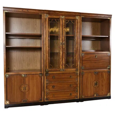 Pre-owned Bernhardt 1970s  Chinoiserie 3-piece Modular Bookcase Wall Unit In Brown