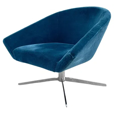 Pre-owned Bernhardt 1990s Mid Century Chrome Swivel Chair By  In Blue