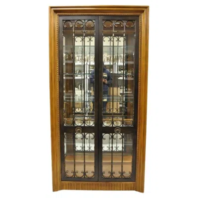 Pre-owned Bernhardt 354-356 Modern Cherry & Iron Door Lighted Curio China Display Cabinet In Brown