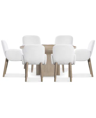 Bernhardt 7-pc. Wood Loggia Dining Set Round Table And Arm Chairs In White