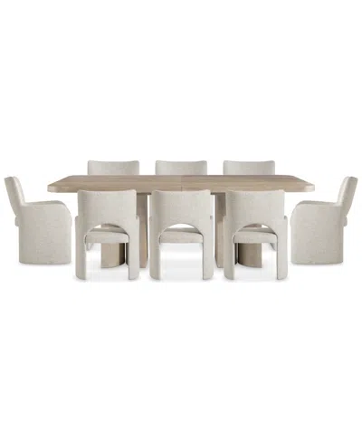 Bernhardt 9-pc. Wood Loggia Rectangle Table And Upholstered Arm Chairs Dining Set In Neutral