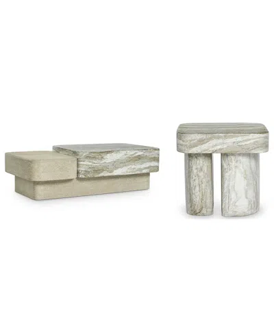 Bernhardt Arcadia 2-piece Faux Stone Cocktail And Stone Side Table Set In Gray