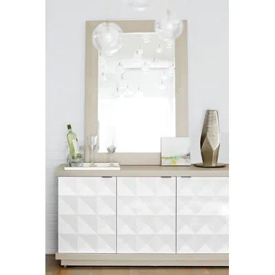 Bernhardt Axiom 6 Drawer Double Dresser With Mirror In Linear Gray;linear White