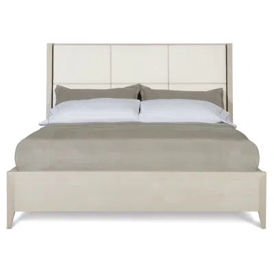 BERNHARDT AXIOM UPHOLSTERED PANEL BED WITH WOODEN FOOTBOARD AND SIDE RAILS