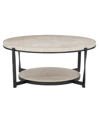 Bernhardt Berkshire 43" Stone Cocktail Table In Aged Pewter Base,laminated Stone Top