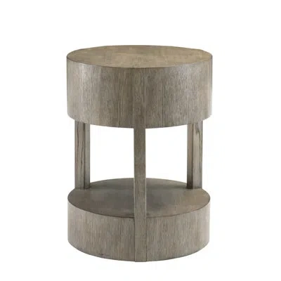 Bernhardt Calder Drum End Table With Storage In Rustic Gray