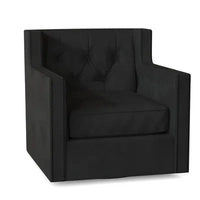 Bernhardt Candace 33.5" W Tufted Swivel Down Cushion Wingback Chair In Akiko Graphite Performance 5534-011,antique Brass