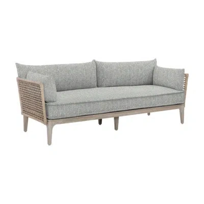 Bernhardt Catalonia Outdoor Teak Loveseat In Light Grey,dark Grey Linen 6032-110