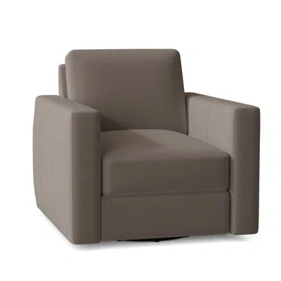 Bernhardt Dawkins Wide Genuine Leather Top Grain Leather Swivel Armchair In Light Grey Leather 202-010
