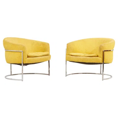 Pre-owned Bernhardt Distressed  Lounge Chairs, Chrome & Yellow Fabric, 1960s