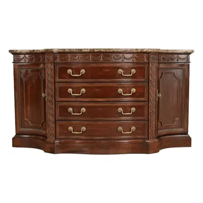 Pre-owned Bernhardt French Regency Louis Xvi Carved Mahogany Marble Top Sideboard Credenza In Brown