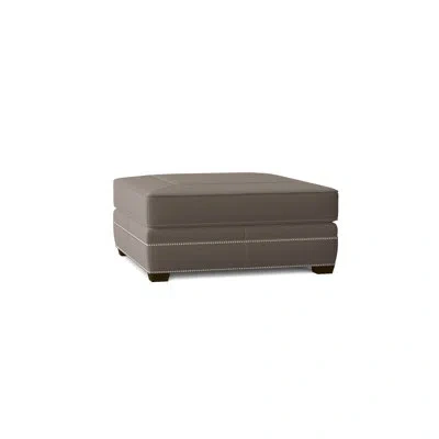 Bernhardt Grandview 39" Genuine Leather Square Cocktail Ottoman In Light Grey Leather 202-010