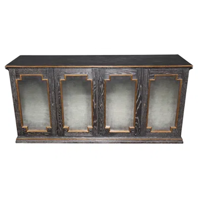 Pre-owned Bernhardt Hollywood Regency Style Sideboard With Distressed Mirrored Panels By  In Brown