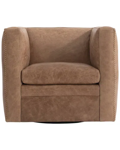 Bernhardt Hudson Leather Swivel Chair In Brown