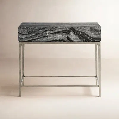 Bernhardt Linea 1 - Drawer Metal Nightstand In Black Forest Marble,textured Graphite Metal