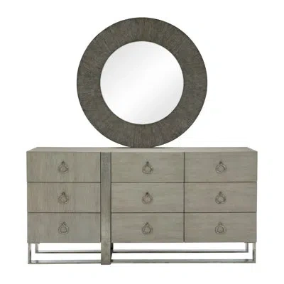 Bernhardt Linea 9 Drawer Dresser With Mirror In Cerused Greige