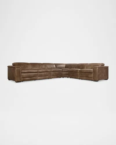 Bernhardt Lioni Leather 4-piece Power Motion Sectional In Brown