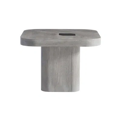 Bernhardt Marcato Solid Wood Pedestal End Table In Cerused Greige,dark Graphite