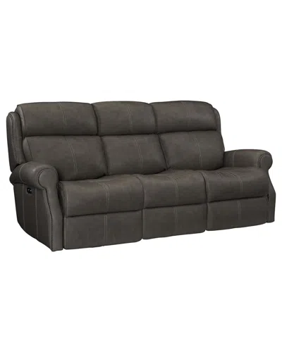 Bernhardt Mcgwire Leather Power Motion Sofa In Gray