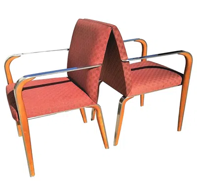 Pre-owned Bernhardt Mcm Chrome & Wood Dining Armchairs Accent Chairs Set Of 2 In Brown