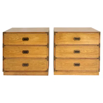Pre-owned Bernhardt Mid-century  Pecan Campaign Bachelor's Chests, A Pair In Brown