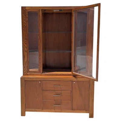 Pre-owned Bernhardt Mid-century Modern Lighted Oak Display Hutch Cabinet, Usa, 75" In Brown