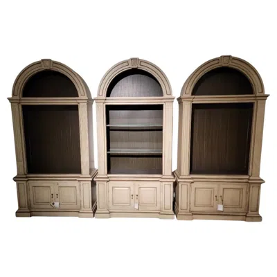 Pre-owned Bernhardt Neoclassical Style Arched Bookcase Display Cabinets By Berhardt, Set Of 3 In Brown