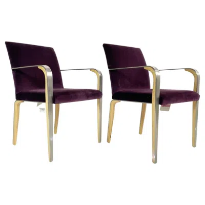 Pre-owned Bernhardt Pair Of Armchairs With Metal & Wood Frames By  In Brown