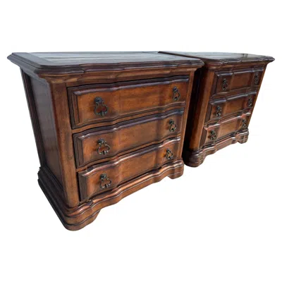 Pre-owned Bernhardt Pair Of Marble Top Mahogany Commodes By  Furniture In Brown