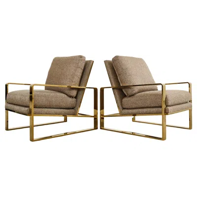 Pre-owned Bernhardt Pair Of Milo Baughman Style Brass Lounge Chairs By  In Brown
