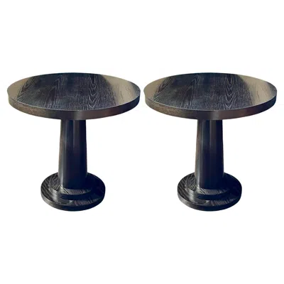 Pre-owned Bernhardt Pair Of Round End Tables By , U.s.a. Late 20th Century. In Brown