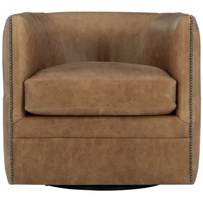 Bernhardt Palazzo 31.5" W Top Grain Leather Swivel Barrel Chair In Brown Genuine Leather