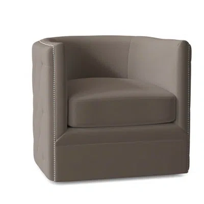Bernhardt Palazzo 31.5" Wide Tufted Top Grain Leather Swivel Down Cushion Barrel Chair In Bright Nickel,light Gray Leather 202-010
