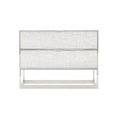 Bernhardt Parkhurst 2 - Drawer Stainless Steel Nightstand In Sheen White Lacquer/silver Leaf In Sheen White Lacquer,silver Leaf