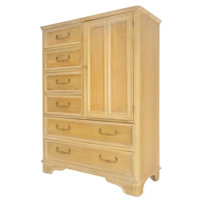 Pre-owned Bernhardt Pickled Oak 6 Drawers Two Door Compartment Chifforobe Chest Dresser Cabinet Mint In Brown