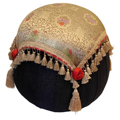 Pre-owned Bernhardt Round Ottoman Pouf In Silk Jaccard Textile, Aesthetic Style In Brown