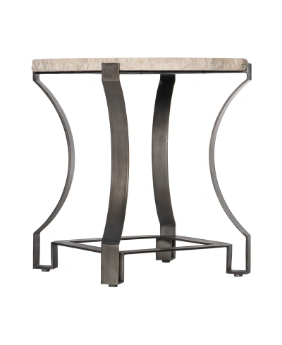 Bernhardt Sayers 26" Travertine Side Table In White Travertine,bronze Finish Base