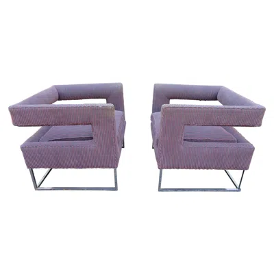 Pre-owned Bernhardt Sensational Pair Milo Baughman Style Chrome Open Back Cube Chairs Mid-century In Gray