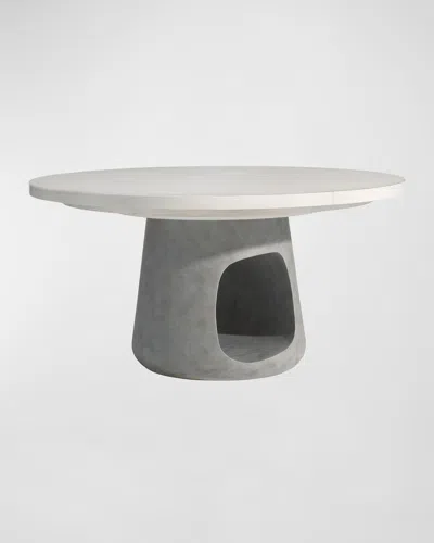 Bernhardt Sereno Round Dining Table With 20" Leaf In Concrete Grey 