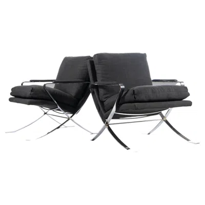 Pre-owned Bernhardt Set Of Two (2) Flair Lounge Chairs By  Flair In Chrome, Usa, C. 1970's In Black